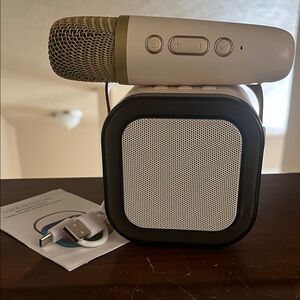 Gold and White Wireless Microphone with Karaoke Speaker